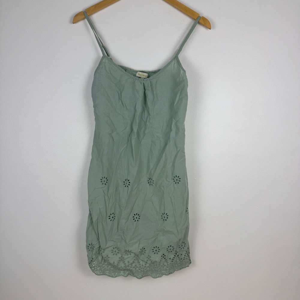 World Market Sage Green Eyelet Cotton Slip Dress Mini Spaghetti Strap S M‎ Boho
